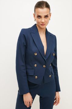 The Perfect Lightweight Layer For Spring, This Softly Tailored Jacket Comes Crafted From Our Signature Compact Cotton Stretch Fabric For A Sense Of Soft Structure. It Comes Punctuated With Double-Breasted Tortoiseshell-Style Buttons, Flap Pockets And Sharply Notched Lapels For A Polished Finish. Styled With The Matching Slim Pants Or Worn With Laid-Back Denim, It Always Looks Put Together. Semi-formal Double-breasted Outerwear With Buttons, Double-breasted Business Casual Blazer, Semi-formal Double-breasted Button-up Outerwear, Double-breasted Business Casual Blazer With Buttons, Classic Workwear Blazer With Covered Buttons, Business Casual Double-breasted Blazer With Buttons, Workwear Blazer With Covered Buttons, Long Sleeve Blazer With Covered Buttons For Work, Tailored Blazer With Covered Buttons For Work