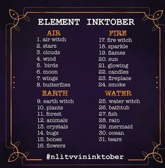 the element inktober is shown on a purple background with gold trimmings