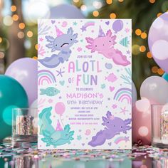 a unicorn themed birthday party with balloons and confetti