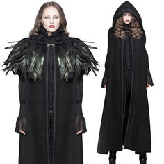 Stay warm and stylish in this luxurious women's gothic black feathered hooded cloak. crafted with an exquisite blend of polyester and viscose, perfect for any gothic inspired look. shop now and get free shipping! Feather Coat Outfit, Edgy Woman, Gothic Coat, Feather Coat, Asymmetrical Coat, Victorian Goth, Black Winter Coat, Coat Outfit, Long Coat Women