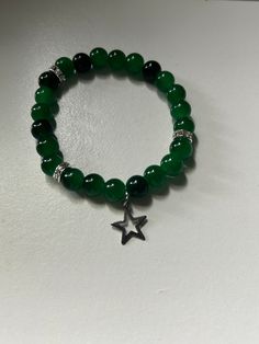 - Charm beaded glass bracelet  - 8mm size beads - Good standard size for wrists Green Star, Winter Park Fl, Star Bracelet, Glass Bracelet, Gift For Girls, Winter Park, Bead Charms, Favorite Jewelry, Dark Green