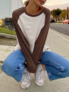 Style: Casual, StreetMaterial: Polyester, Baumwolle, SpandexSchnitt: Loose fitNeckline: Crew NeckÄrmellänge: Langarm Raglan Sleeve Top, Streetwear Grunge, Looks Vintage, Look Chic