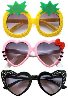 PRICES MAY VARY. 🕶 THE ULTIMATE SUNGLASSES FOR YOUR LITTLE FASHIONISTA. Elevate your daughter’s style game with FANCYKIDS 3 PAIRS OF SUNGLASSES. These super cute sunglasses come in 3 eye-catching designs your toddler will absolutely love - yellow pineapple, heart kitty cat and heart with shiny diamond studs, and are guaranteed to bring a stylish and fresh summer feel to their outfits with premium protection from the sun's harmful rays! ⭐ YOUR LITTLE GIRL WILL FEEL LIKE A CELEBRITY. Our toddler Pineapple Sunglasses, Sunglasses Aesthetic, Yellow Pineapple, Heart Shaped Glasses, Cute Sunglasses, Summer Pool Party, Shaped Sunglasses, Kids Glasses, Heart Shaped Sunglasses