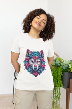 Vibrant Artistic Wolf T-Shirt | Unisex Graphic Tee Top, Spirit Animal, Colorful Psychedelic,Cool Wolf Shirt, Animal Lover Gift,Red Pink Blue by ArtBySpridvUA on Etsy Casual White T-shirt With Digital Print, Multicolor Graphic Tee With Front Print, Wolf Design Graphic Tee With Short Sleeves, Graphic Tee With Wolf Design, Short Sleeve, Graphic Tee With Wolf Design Short Sleeve, White Short Sleeve T-shirt With Digital Print, White Casual T-shirt With Digital Print, Cool Wolf, Wolf Shirt