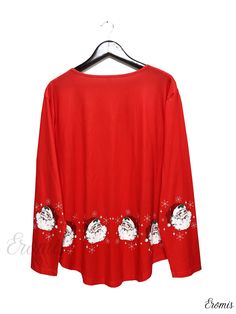 Eromis - Presenting a Stylish and Chic Womens Plus-Size Christmas Casual Top with Long Sleeves; Featuring Santa Claus & Slogan Print, V-Neckline and Medium Stretch for Perfect Comfort. Red V-neck Holiday Top, Red V-neck Top For Holiday, Red V-neck Top For Christmas, Top With Long Sleeves, Halloween Long Sleeve, Plus Size Halloween, Holiday Tops, Fringe Trim, Long Sleeve Tunic