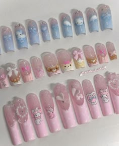 Cute Sanrio Nails, Heart Acrylics, Sanrio Nails, Plum Nails, Cute Sanrio, Grunge Nails, Pretty Gel Nails, Really Cute Nails, Nails For Kids