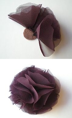 two pictures of different types of fabric flowers