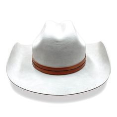 Tulsa crown with brown double flat leather band on 100x beaver felt White Cowboy Hat, White Plains, Leather Band, Cowboy Hats, Felt, Crown, Band, Leather, White