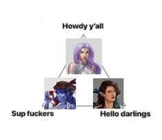 four different avatars are shown in the same graphic above them, and below it is an image of two women with purple hair