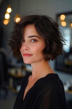 Woman with a wavy, chin-length bob haircut, perfect for a trendy short hairstyle. Short Bobs For Thick Wavy Hair, Naturally Wavy Bob, Wavy Short Bob, Short Wavy Hairstyles For Women, Bobs For Round Faces, Effortless Waves, Best Short Hairstyles, Short Wavy Bob, Edgy Pixie Cuts