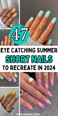 Summer is screaming out loud which means, it's high time to upgrade your short nails to the cutest summer short nails of 2024. If you're looking for trendy summer short nail ideas, we've got you covered. You'll find everything from short nails 2024 trends summer, cute short summer nails 2024, short summer nails beach, short summer nail ideas, short summer nails pink, and so much more. 2024 Summer Short Nails, August Short Nail Designs, Tiny Nail Art Designs, Nail Color Design Ideas, Short Nails Summer 2024 Trends, Short Nail Designs For Vacation, Trending Nails 2024 Summer Short, Short Nail Ideas For Cruise, Nailart For Short Nails Cute