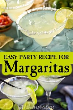 margarita cocktails with lime and garnish on the side