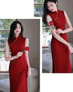 Qipao Gown Evening Dress With Shoulder Tassel - Weqipao Elegant Sleeveless Cheongsam For Evening, Elegant Sleeveless Evening Cheongsam, Elegant Sleeveless Cheongsam For Party, Elegant Sleeveless Dress With Tassels, Elegant Ao Dai With Stand Collar For Party, Sleeveless Cheongsam For Party, Sleeveless Cheongsam For Evening, Sleeveless Party Cheongsam, Elegant Long Dress With Tassels