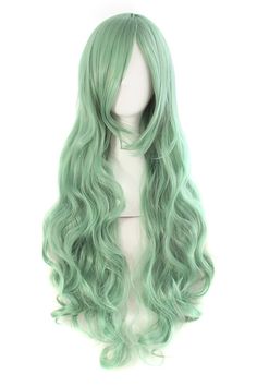 PRICES MAY VARY. 100% Brand New & 100% High temperature fiber New long curly wigs may be little tangled especially when you wear for the first time, which is normal. Length: Approx 80cm/ 31 Inch Wig Cap Size: The maximum circumference Approx 20~21inch/51~53cm(Exist 1~2cm normal error), the size of wig cap is adjustable Package included:1 wig 1. Our wig product is made of Kanekalon fiber, which is a thermostable Material, it can be curled or straightened by Electronic Hair stick less than 120 ℃. Green Hair Wig, Mermaid Wig, Green Costumes, Green Wig, Wig Party, Long Curly Wig, Hair Replacement, Dye My Hair, Full Wigs