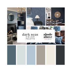 the color scheme for dark seas is blue, gray and white with an assortment of furniture