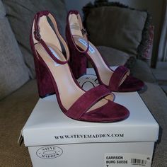 Brand New Burgundy/Purple Suede Size 7 4" Inch Heel Purple Block Heel Shoes With Medium Width, Purple Block Heel Medium Width Heels, Purple Suede Evening Heels, Purple Block Heels With Stacked Heel, Purple Heels With Stacked Block Heel, Purple Suede Heels For Evening, Purple Suede High Heel Heels, Purple Suede High Heels, Purple Block Heel Shoes For Formal Occasions