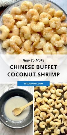 how to make chinese buffet coconut shrimp with text overlay and images above that reads, how to make chinese buffet coconut shrimp