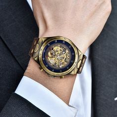 Product Description: 🔥Luxury retro mechanical watch: high-quality mechanical hollow watch, ancient roman numeral dial, full retro style. The unique design meets the needs of different occasions, reveals your fashionable point of view. 🔥Without battery more durable: original mechanical automatic movement, stable performance, low error rate, automatic winding. When using it the first time, please push the crown back to normal working condition. And rotating the crown clockwise 30-40 times in the Modern Skeleton Dial Watches For Business, Gold Steampunk Watch With Skeleton Dial, Designer Leather Watch With Skeleton Dial, Luxury Leather Watch With Skeleton Dial, Luxury Leather Chronograph Watch With Skeleton Dial, Leather Mirror, Rugged Leather, Brown Watches, Metal Straps