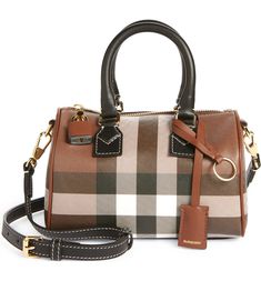 Burberry Mini Check Canvas & Leather Bowling Bag | Nordstrom Bag Silhouette, Bowling Bag, Bowling Bags, Canvas Leather, Bowling, Burberry, Satchel