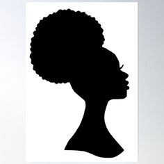 the silhouette of a woman's head in black and white poster print on a wall