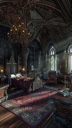 Gothic Castle Interior, Castle Aesthetic Interior, Vampire Castle, Gothic Mansion, Castle Interior, Castle Bedroom, Fantasy Bedroom, Creepy Houses, Dark Castle