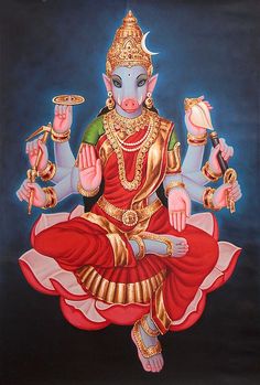 a painting of a hindu god sitting in the middle of his body with two hands