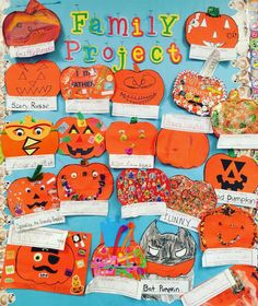 a bulletin board with lots of pumpkins and other things to make it look like they are