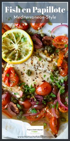 fish en papillote mediterranean - style with tomatoes, onions, and herbs