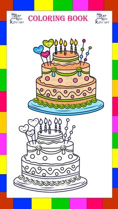 kids drawing _  kids coloring book _ cake design Cake Drawing For Kids, Educational Illustration, Kids Coloring Book, Sketchbook Drawing