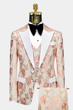 Rose-Gold-and-White-Tuxedo-Wedding-Groom-Prom-Suit-from-Gentlemansguru.com Rose Gold Wedding Tuxedo, Rose Gold Prom Suits For Men, Rose Gold Suit Men Wedding, Rose Gold And Brown Wedding Theme, Tuxedo For Men Wedding Rose Gold, Rose Gold Groomsmen Attire, Rose Gold Suit Men, Rose Gold Suit, Suits For Guys