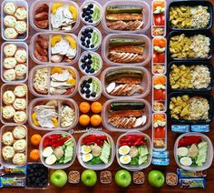 an assortment of food in plastic containers on a table