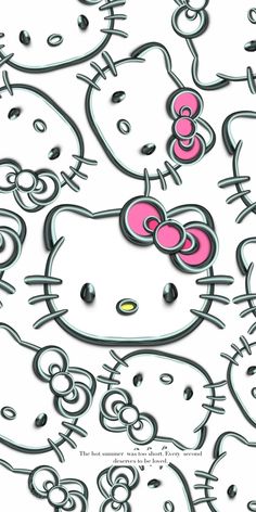 a group of hello kitty wallpapers with pink and white heads on them, all lined up together