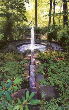 a small waterfall in the middle of a forest