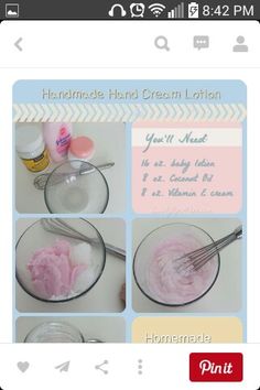 Homemade Hand Cream, Hand Cream Recipe, Lotion Recipe, Diy Lotion, Homemade Lotion, Baby Lotion, Homemade Bath Products, Diy Body, Beauty Recipe