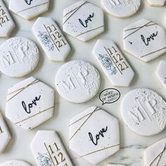 some cookies that have writing on them