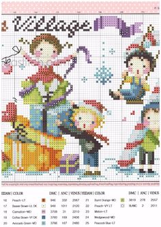 a cross stitch pattern with two children