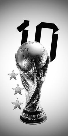 the world cup trophy is surrounded by stars and an arrow in the shape of numbers