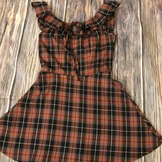 Hot Topic Dress Great For All Occasions Nice Warm Colors See Photos For Measurements And Condition New With Tags Hot Topic Dresses, Dress Back, Dress Backs, Hot Topic, Warm Colors, Orange Black, Aesthetic Clothes, Sleeveless Dress, Plaid