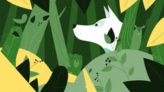 an illustration of a dog in the jungle