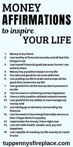 a poster with the words money affirmations to inspire your life