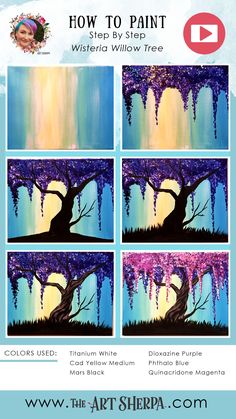 how to paint the wisteria willow tree with acrylic paint by numbers