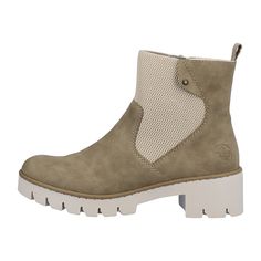 Rieker X575664 X57 Women's Shoes, Green Rieker X575664 X57 Women's Shoes in Green  Product Code:  X5756-64   Heel Height:  5cm   Heel Type:  Block Heel   Shoe Width:  Narrow to Normal (F)   Removable Insole:  No   Sole Color:  Beige   Closure:  Zipper   Season:  Autumn/Winter   Material & Care:     Upper Material:  Faux Leather   Lining Material:  Textile   Insole:  Textile & Synthetic   Sole:  TR Sole   Shoe Lining:  Unlined    Care Instructions:  Remove dust and dirt with a soft shoe brush or a lint-free, slightly damp cloth.   Key Features:    Durable faux leather upper  Comfortable textile lining  Stylish block heel for added height  Convenient zipper closure  Suitable for autumn and winter seasons  Easy to maintain with simple cleaning instructions Khaki Ankle-high Boots For Spring, Green Ankle Booties For Fall, Green Ankle-high Booties For Fall, Green Ankle-high Boots With Reinforced Heel, Green Round Toe Booties For Winter, Green Winter Booties With Round Toe, Green Ankle Boots, Shoes Green, Green Product