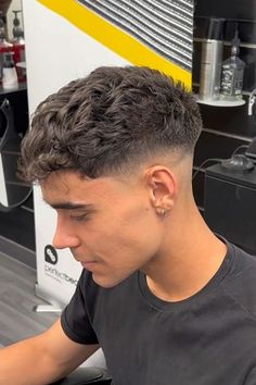 Taper Crop Top Haircut, Mid Taper Fade With Textured Fringe, Mid Fade Haircut Men 2024, Guys Fade Haircut, Short Permed Hairstyles Men, Short Curly Hair Fade, Style Hair Boy, Men’s Fade, Mid Fade Curly Hair