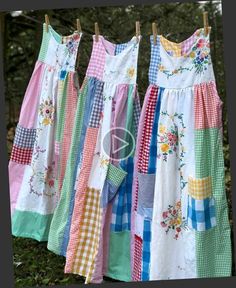 three dresses hanging on clothesline with the words, how to make a patchwork dress