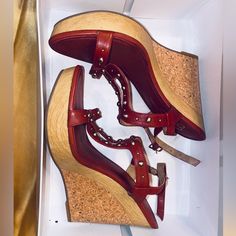 Jessica Simpson Red Studded Wedges New Worn Still With Box Still Has Stickers Red Wedges, Red Studs, Jessica Simpson Shoes, Womens Shoes Wedges, Jessica Simpson, Clothing And Shoes, Wedges, Women Shoes, Red