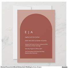 a wedding card with the word, eia on it in pink and orange colors