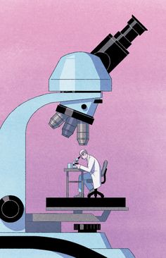 an illustration of a man working on a microscope