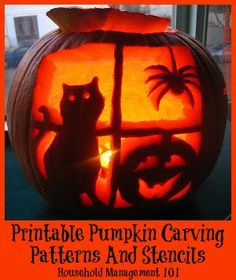 a carved pumpkin with a cat on it