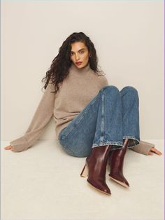 Looks good with you and: Val 90s Mid Rise Straight Jeans. Sustainable Shoes, How To Wear Ankle Boots, Natural Things, Hazardous Waste, Casual Ankle Boots, Oversized Turtleneck, Office Outfit, Fashion 101, Clothing Inspiration