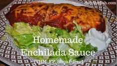 homemade enchilada sauce on a plate with lettuce